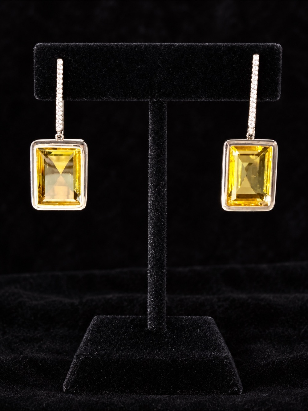 Stainless Steel and Yellow Crystal Drop Earrings with Tiny Clear Stones